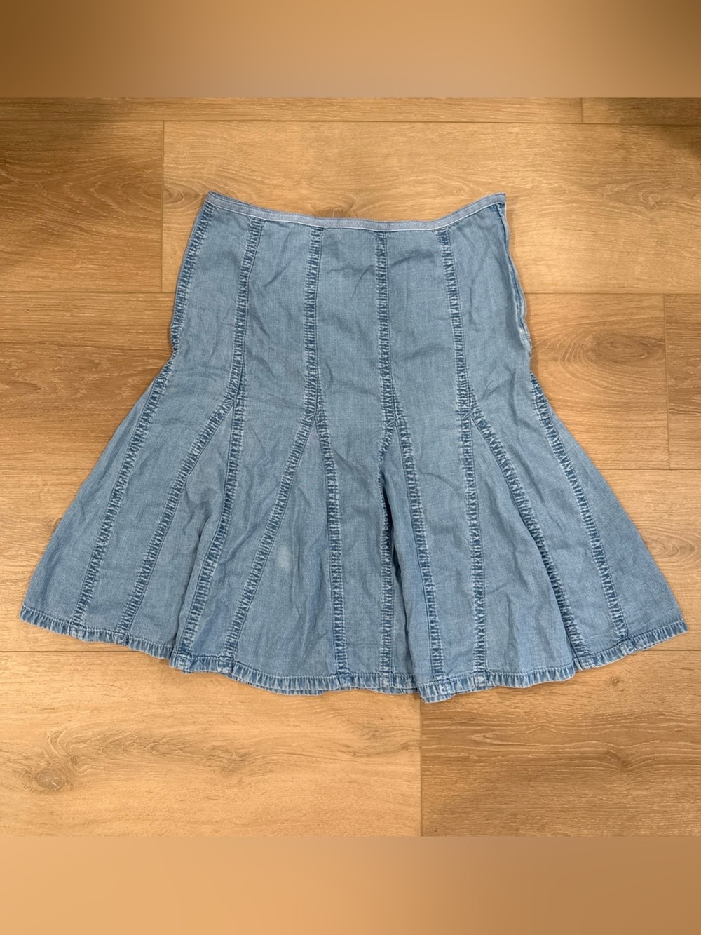 VTG Liz Claiborne Light Blue Denim A-Line Midi Pleated Flared Panel Skirt Boho 8
